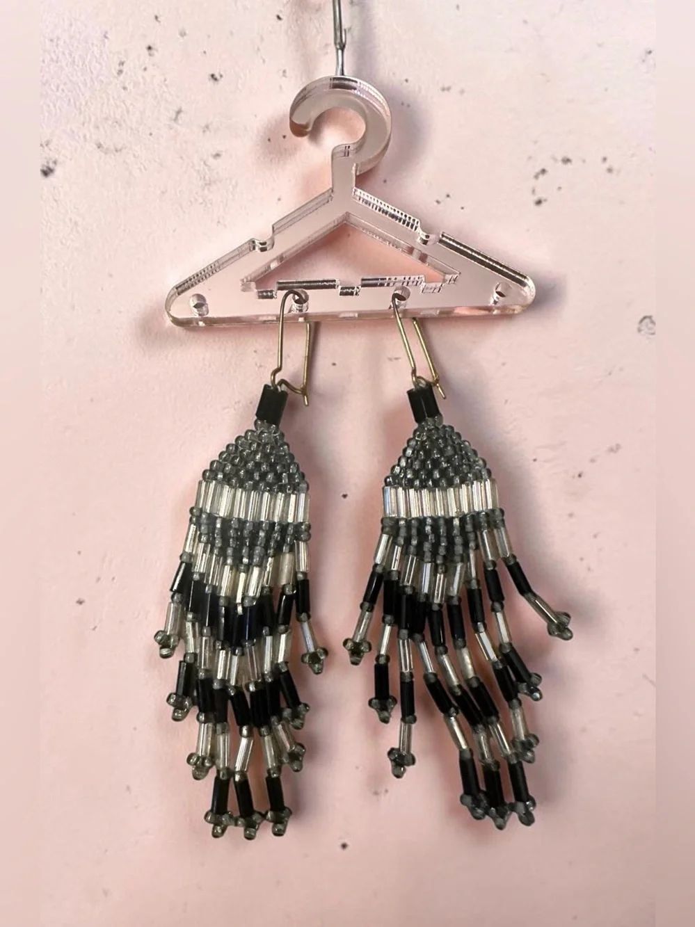 Handmade Black & Silver Beaded Fringe Earrings